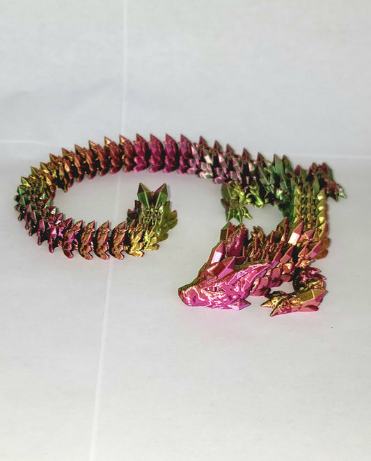 Crystal Wolf Dragon small 14 inch red, green, gold color shift